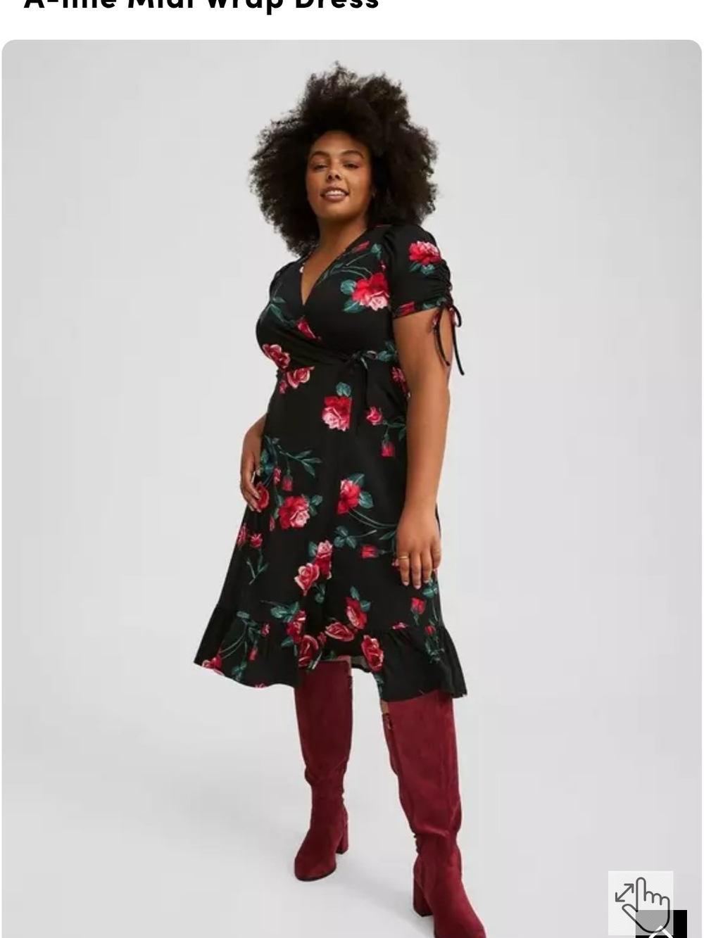 torrid Black Midi Wrap Dress with Red Rose Print